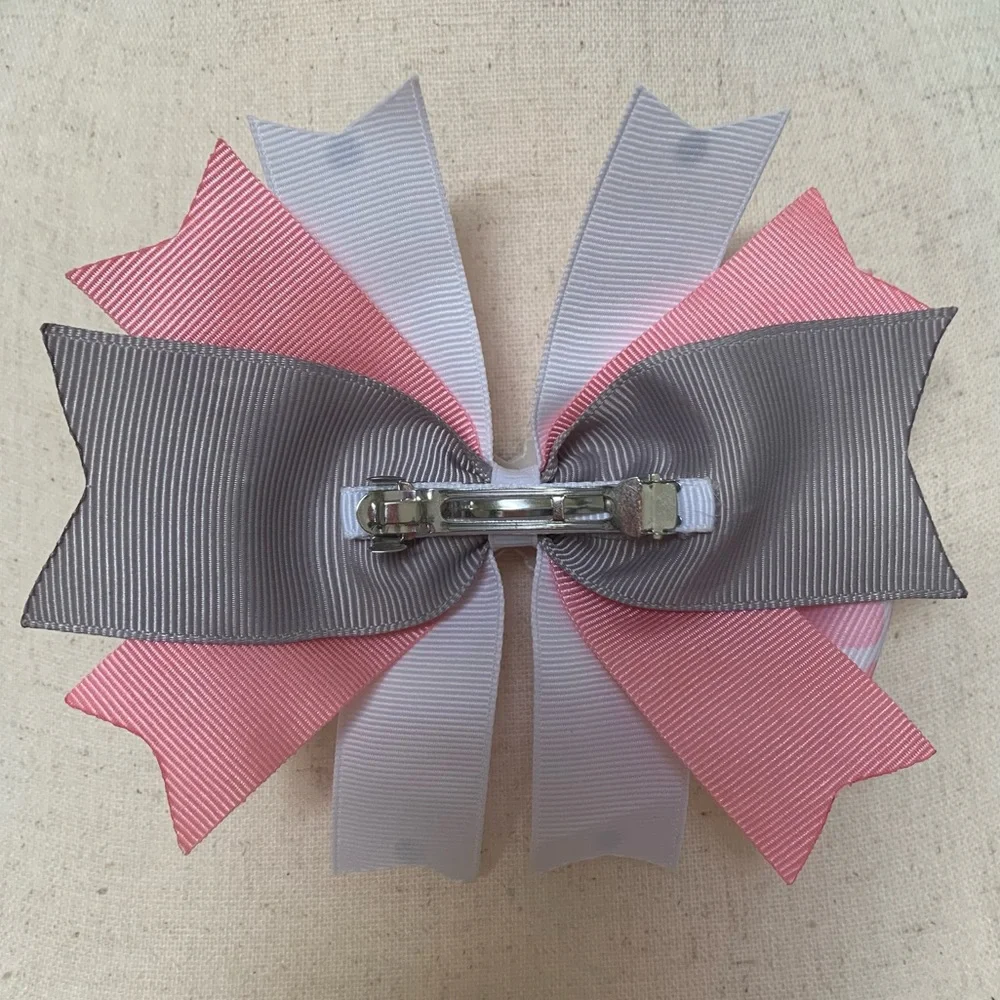 Artisan Hand Crafted Pink Hair Bow Snowflake Winter Theme Print